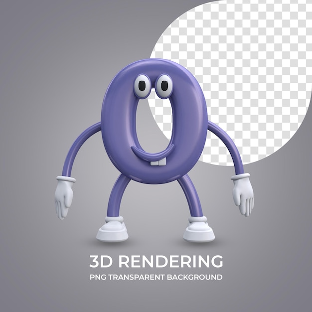 cartoon character number 0 3d rendering isolated transparent background