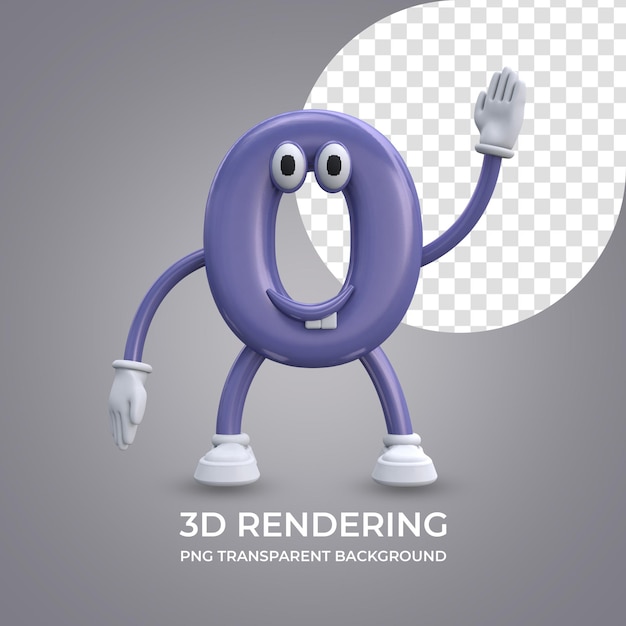 cartoon character number 0 3d rendering isolated transparent background