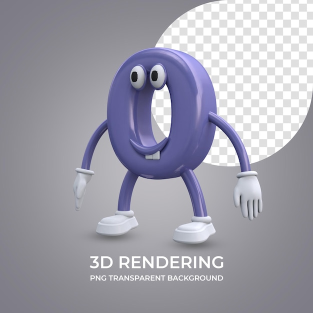 cartoon character number 0 3d rendering isolated transparent background