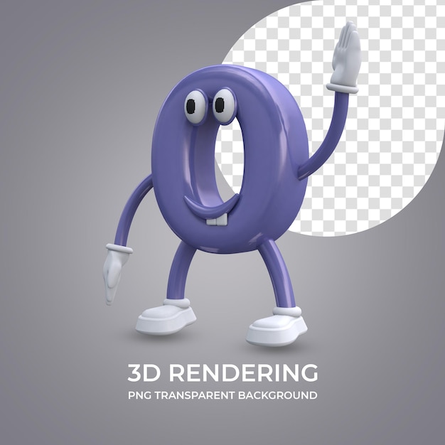 cartoon character number 0 3d rendering isolated transparent background