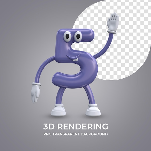 cartoon character number 5 3d rendering isolated transparent background