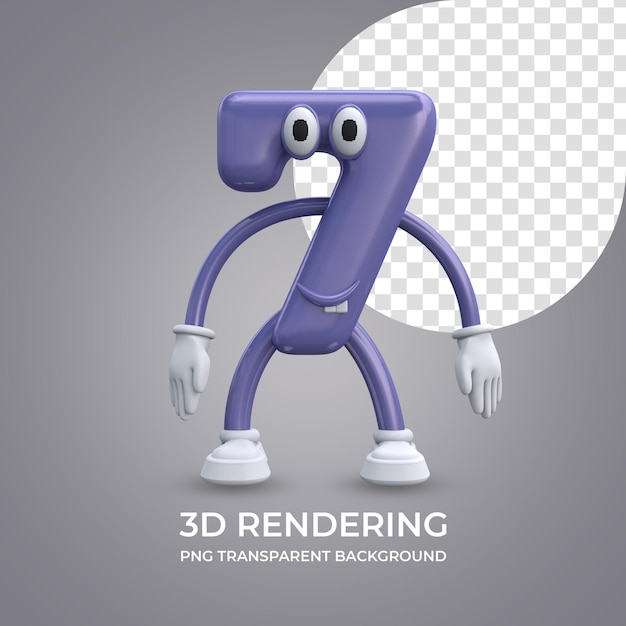 Cartoon character Number 7 3d rendering isolated transparent background