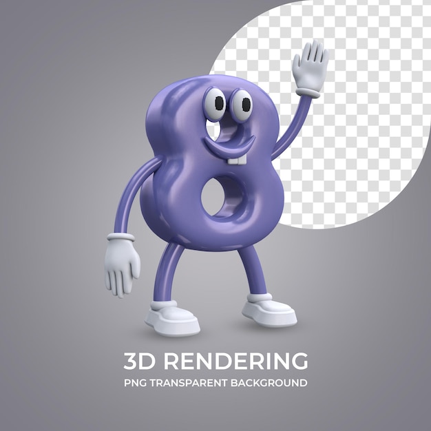 Cartoon character Number 8 3d rendering isolated transparent background