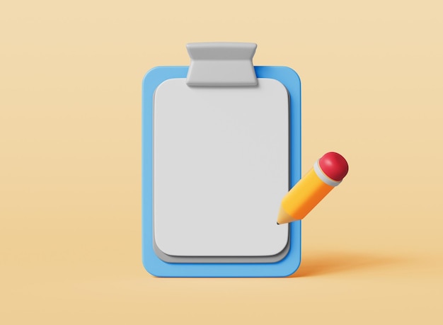 Cartoon Clipboard und Pencil Mock up für das 3D-Rendering von Copy Space