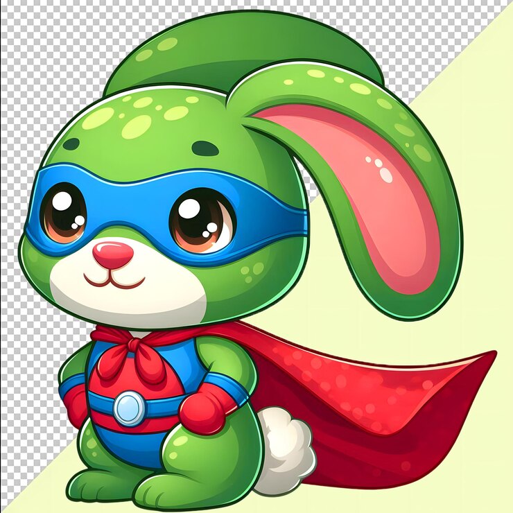 PSD cartoon de coelho super-herói png psd mockup arquivo fundo transparente grátis
