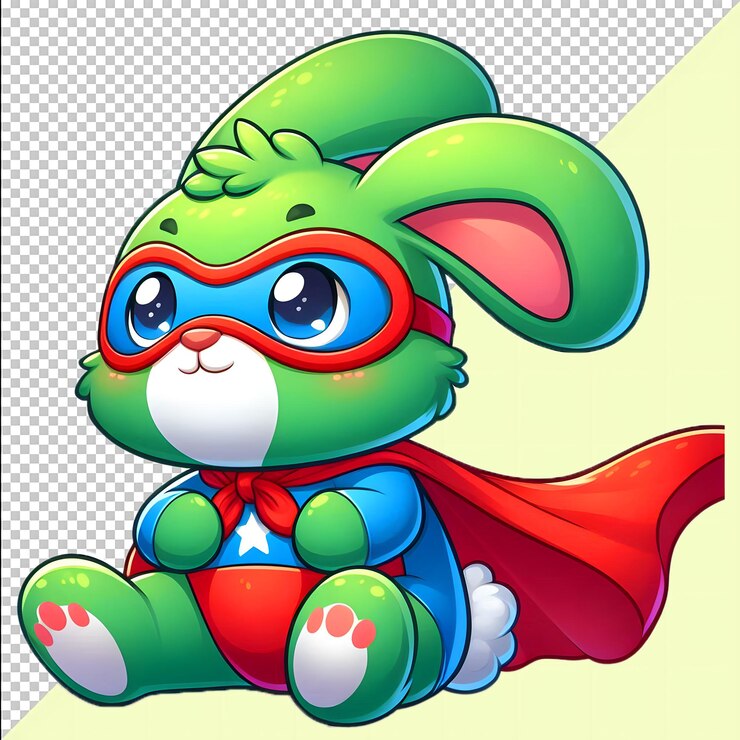 PSD cartoon de coelho super-herói png psd mockup arquivo fundo transparente grátis