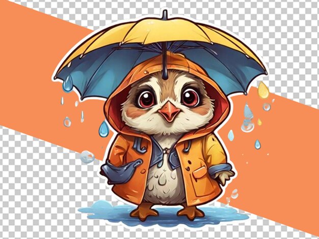 PSD cartoon de estilo adesivo bonito super codorniz bonito vestindo uma jaqueta com guarda-chuva