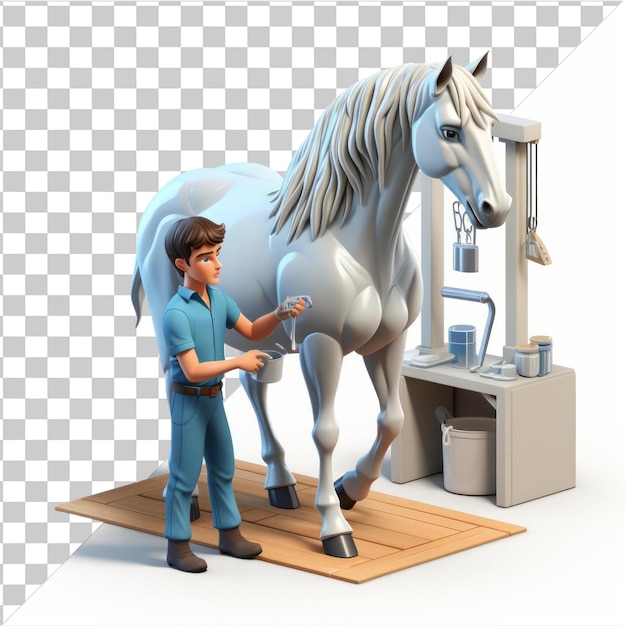 PSD cartoon de treinador de cavalos de corrida em 3d preparando um garanhão campeão