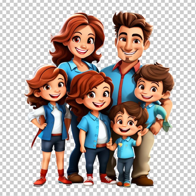 PSD cartoon de famille heureuse sur fond blanc