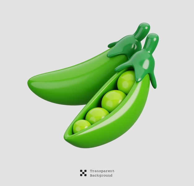PSD cartoon de gousses de pois verts frais avec des haricots de légumes isolés concept d'icône de la nature alimentaire illustration 3d