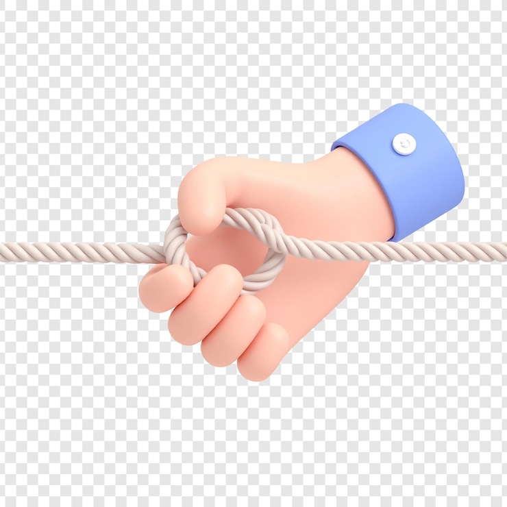 PSD cartoon hand holding rope isolated graphic element