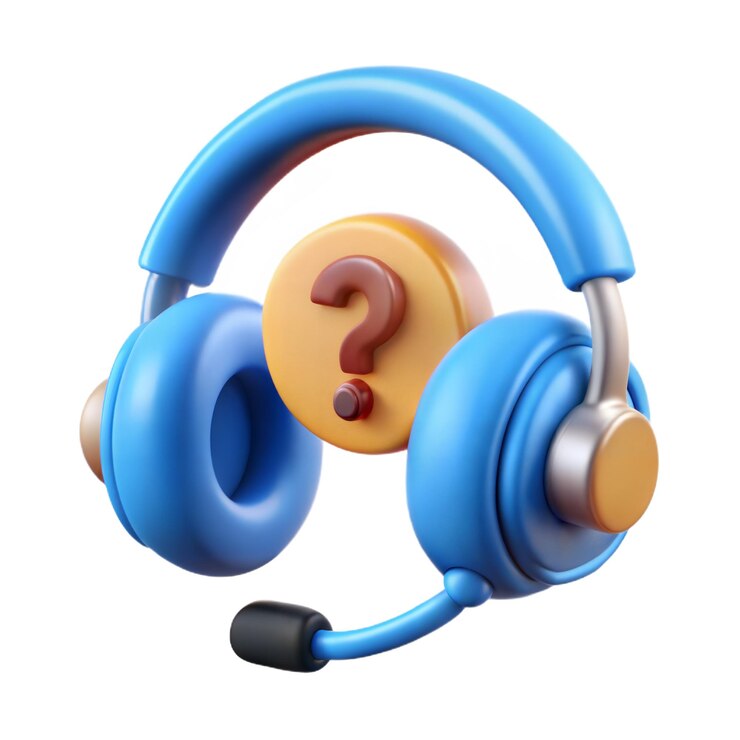 PSD cartoon headset con segno d'interrogazione servizio di assistenza clienti illustrazione rendering 3d