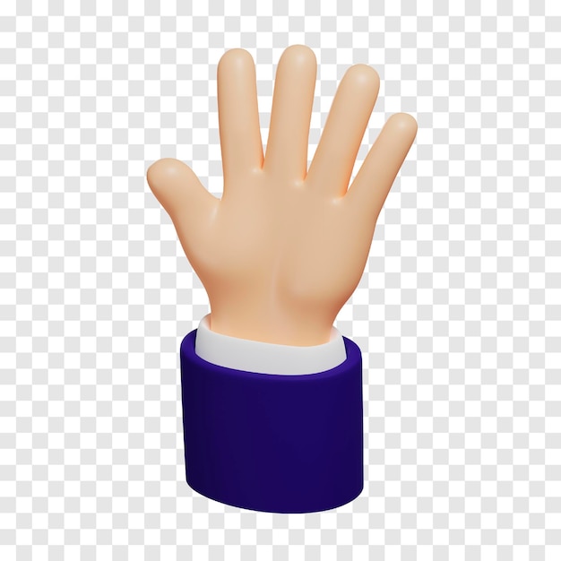 Cartoon helle Hautfarbe Hand mit dunkelblauen Ärmeln zeigt fünf Finger