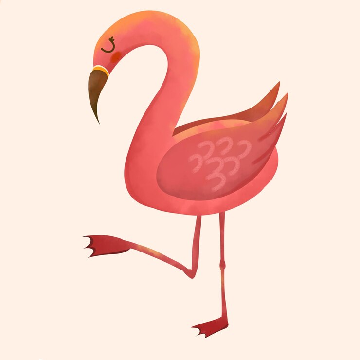PSD cartoon illustration of a standing flamingo bird with pink feathers