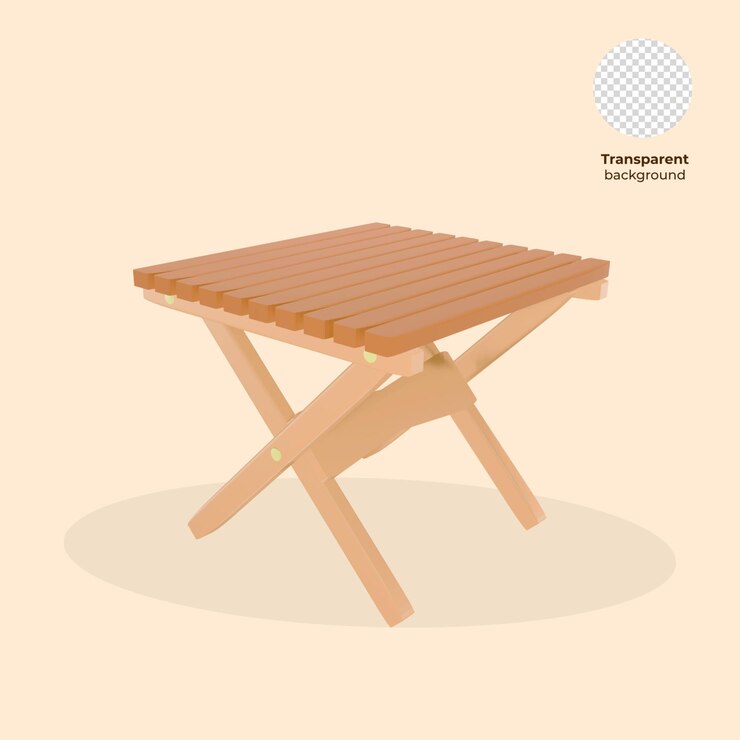 PSD cartoon illustration of a brown wooden folding table with a transparent background