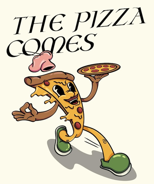cartoon illustration pizza has arrived