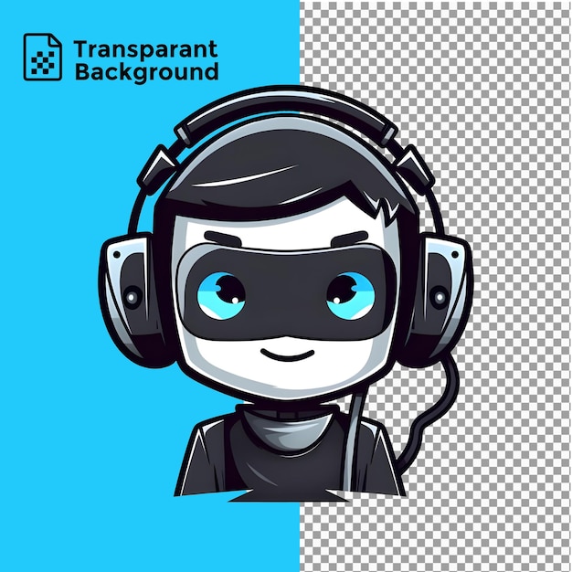 Cartoon-logo-design mit robot-chatbot im flachen stil schwarze brillen cartoon-robot im ai-chatbot-logo.