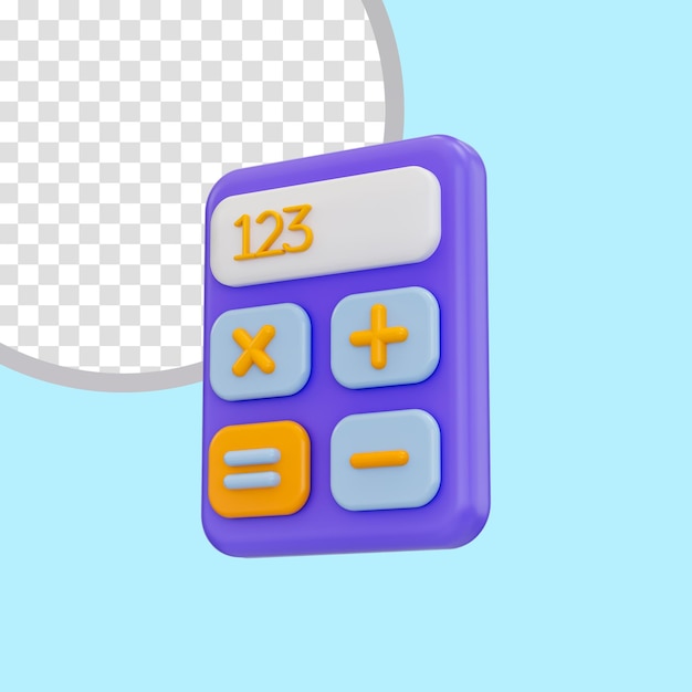 Cartoon-Look-Taschenrechner-Symbol 3D-Renderkonzept für digitales Tastatur-Mathematiklösungsgerät