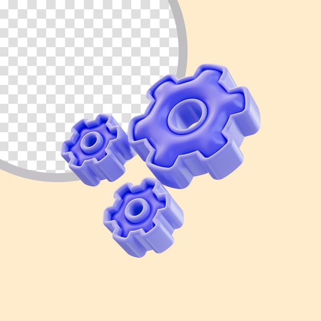 Cartoon Look Zahnradsymbol 3D-Renderkonzept für technische Problemlösung und Anwendungszeichensymbol