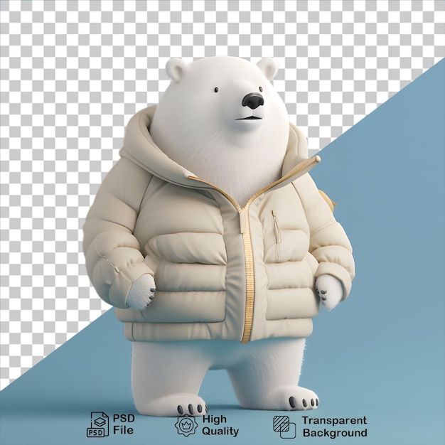 PSD cartoon ours polaire blanc portant une veste isolé sur un fond transparent inclure un fichier png