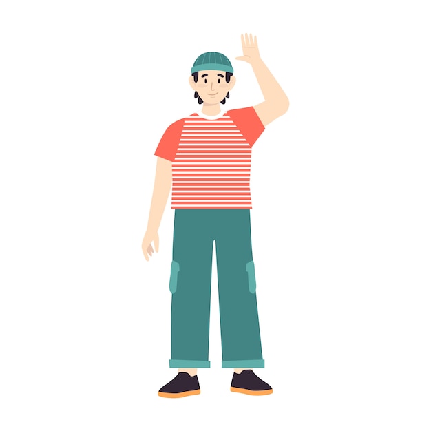 PSD cartoon people waving illustration