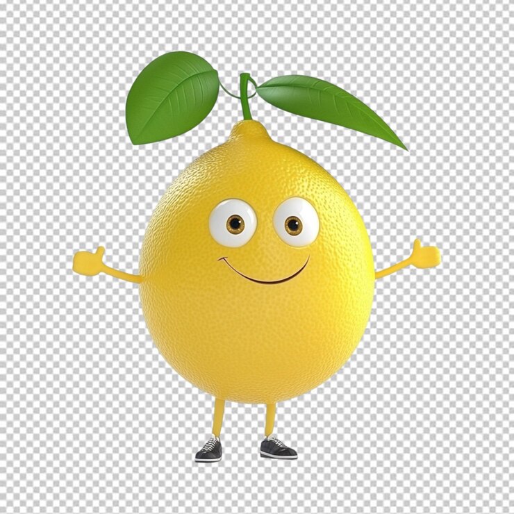 PSD cartoon style lemon isolated on transparent background png