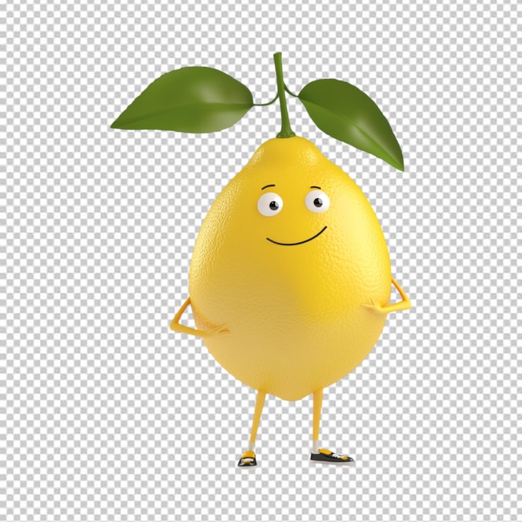 PSD cartoon style lemon isolated on transparent background png