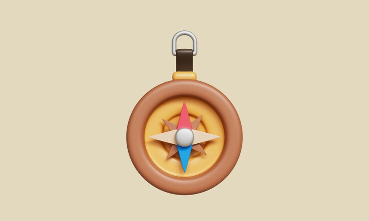 PSD cartoon style vintage compass icon 3d rendering