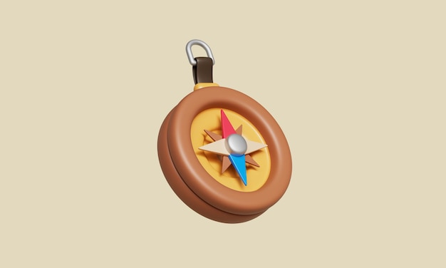 Cartoon Style Vintage Compass Icon 3D Rendering