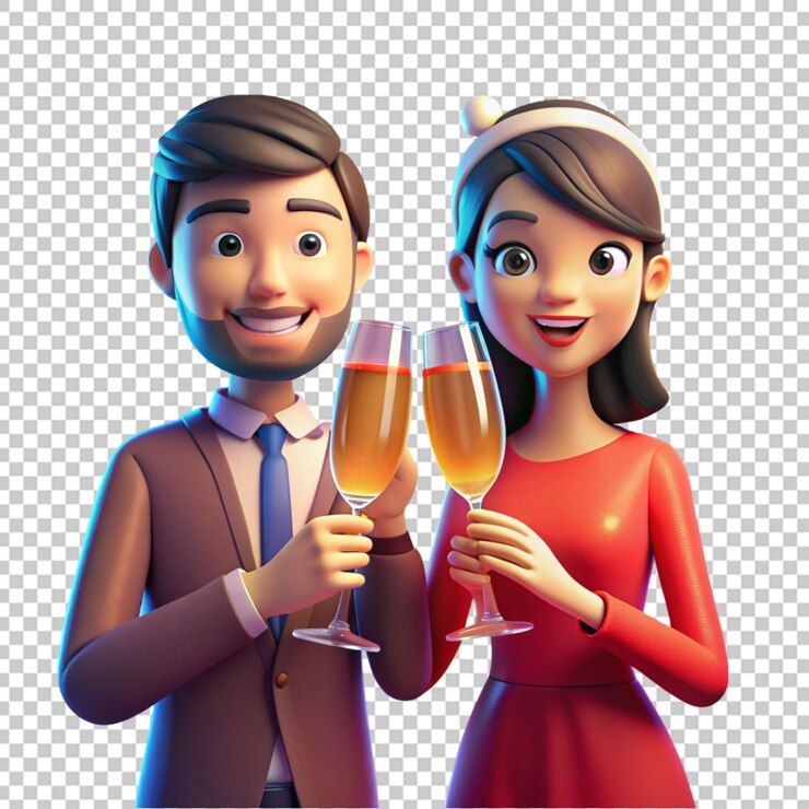 PSD cartoon von einem wunderschönen verliebten paar