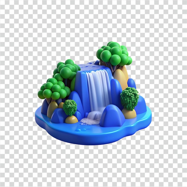 PSD cartoon waterfall landscape 3d render de uma cena de natureza serena