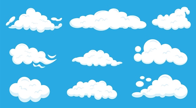 Cartoon white clouds set on blue sky background vector illustration