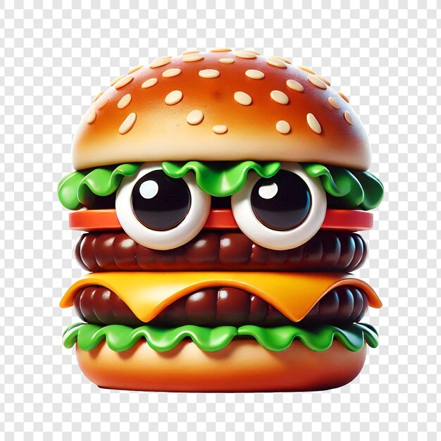 Cartoonischer 3D-Hamburger isoliert auf durchsichtigem Hintergrund
