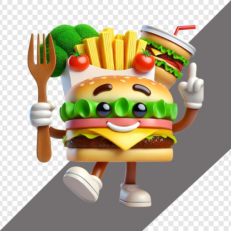 PSD cartoonish 3d food character transparente de fundo