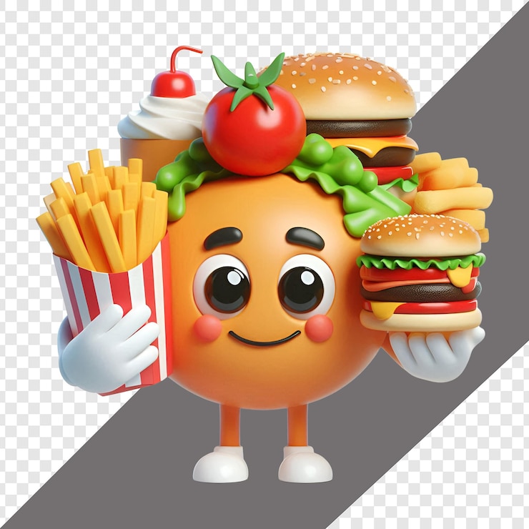 PSD cartoonish 3d food character transparente de fundo