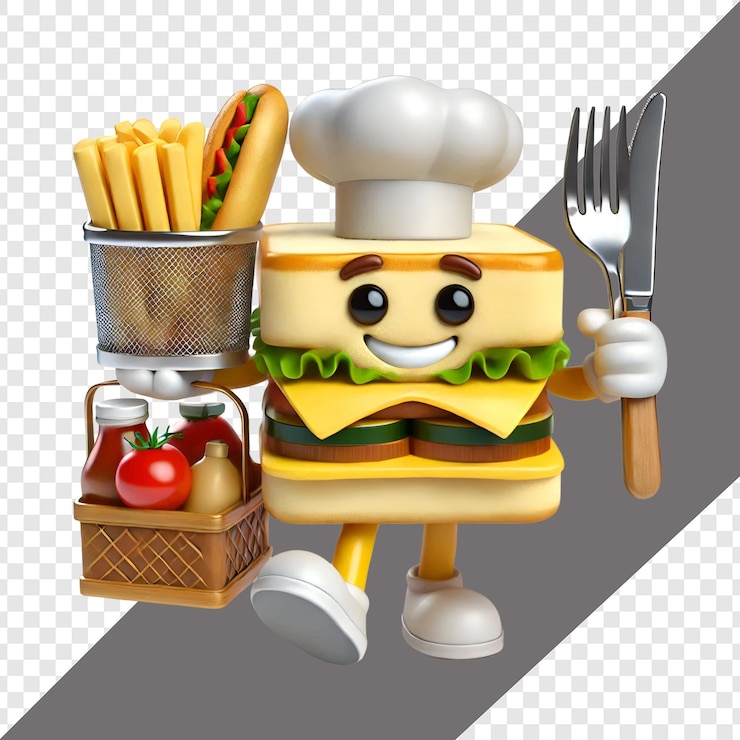 PSD cartoonish 3d food character transparente de fundo