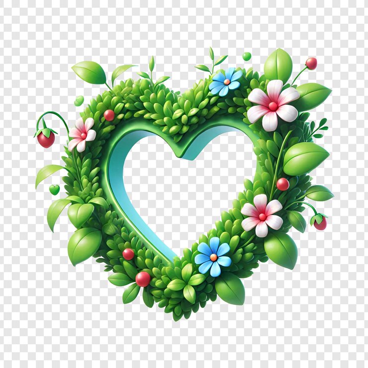 PSD cartoonish 3d en forma de corazón vegetación corona y flor un símbolo de amor y la naturaleza