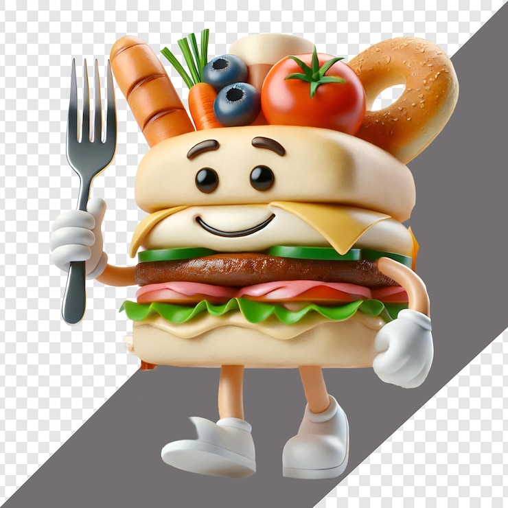 PSD cartoonish 3d personaje de comida fondo transparente