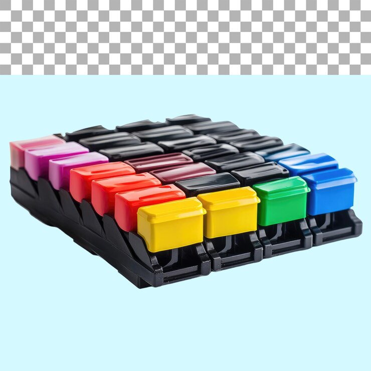 PSD cartuchos de tinta de impresora en alfa transparente aislados en fondo blanco png corte de archivo trayectoria de aplauso