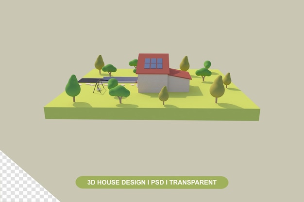 PSD casa 3d com jardim verde