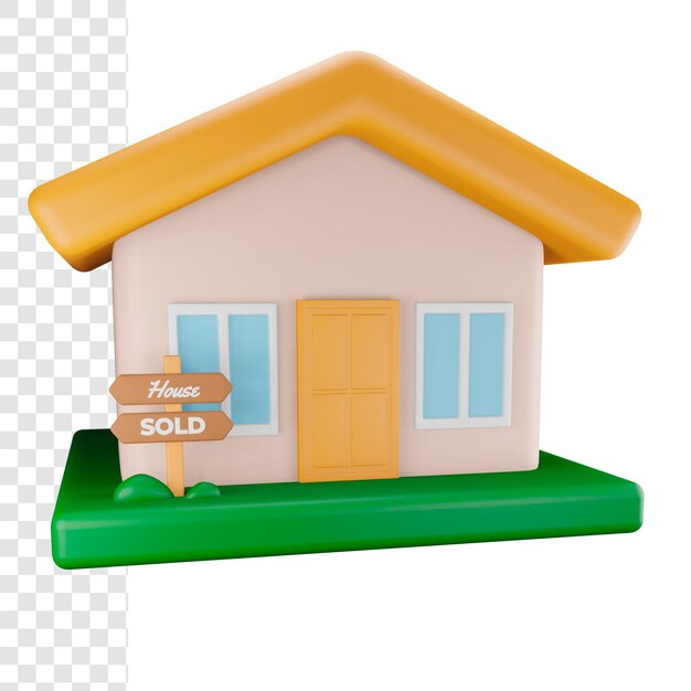 PSD casa 3d com sinal vendido