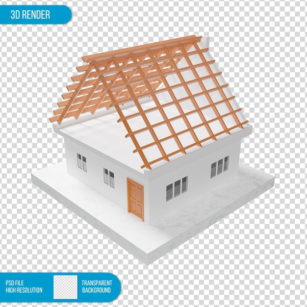 casa 3D em construção com fundo transparente