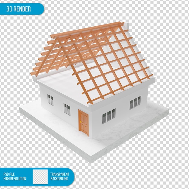 PSD casa 3d em construção com fundo transparente