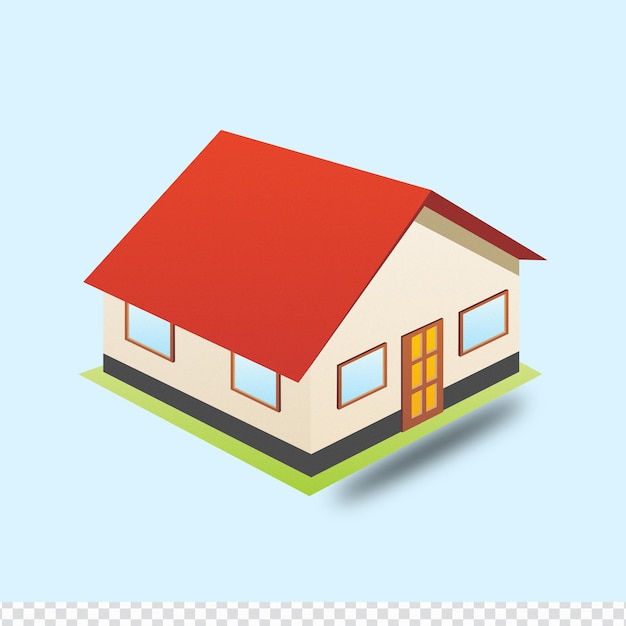 PSD casa 3d con techo rojo fondo transparente png clipart