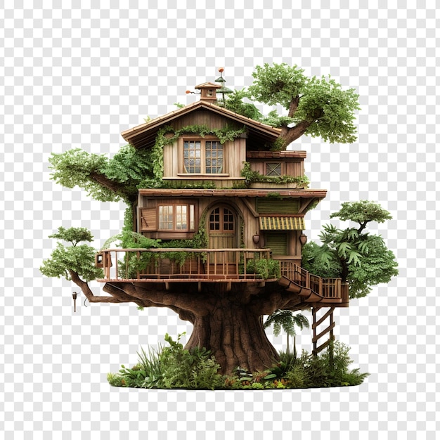 Casa en el árbol aislada sobre un fondo transparente