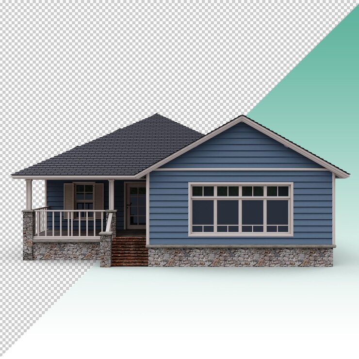 PSD una casa azul con un techo solar casa exterior de estilo clásico