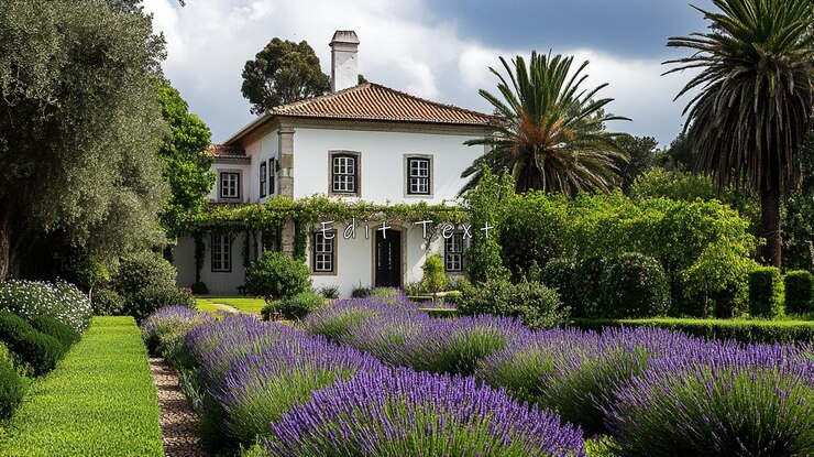 PSD casa bianca con giardino di lavanda