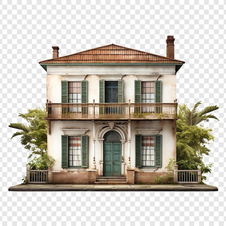 PSD casa colonial isolada em fundo transparente
