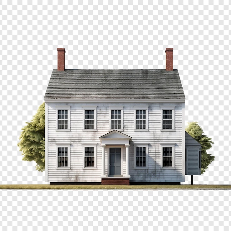 PSD casa colonial saltbox isolada em fundo transparente