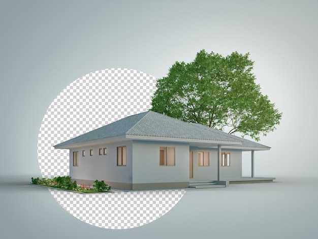 PSD casa com telhado de quadril e vale renderização 3d de edifício branco moderno